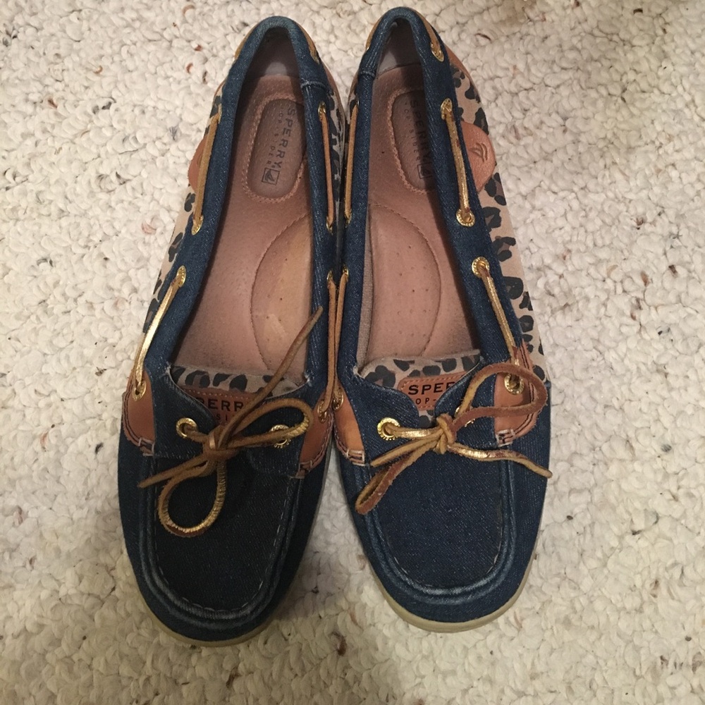 Sperry Navy Blue Denim & Tan Leather Boat Shoes